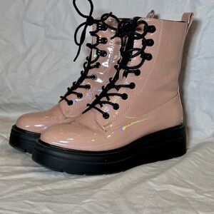 Pink Mid-Calf Combat Platform boots